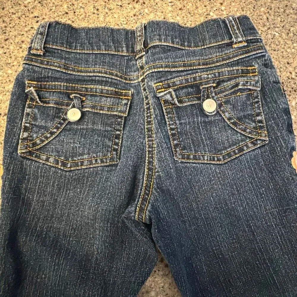GYMBOREE Vintage Girls Bootcut Flare Jeans Floral Embroidered 2006